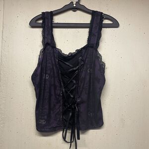Kuromi Mesh Lace-Up Sweetheart Girls Tank Top